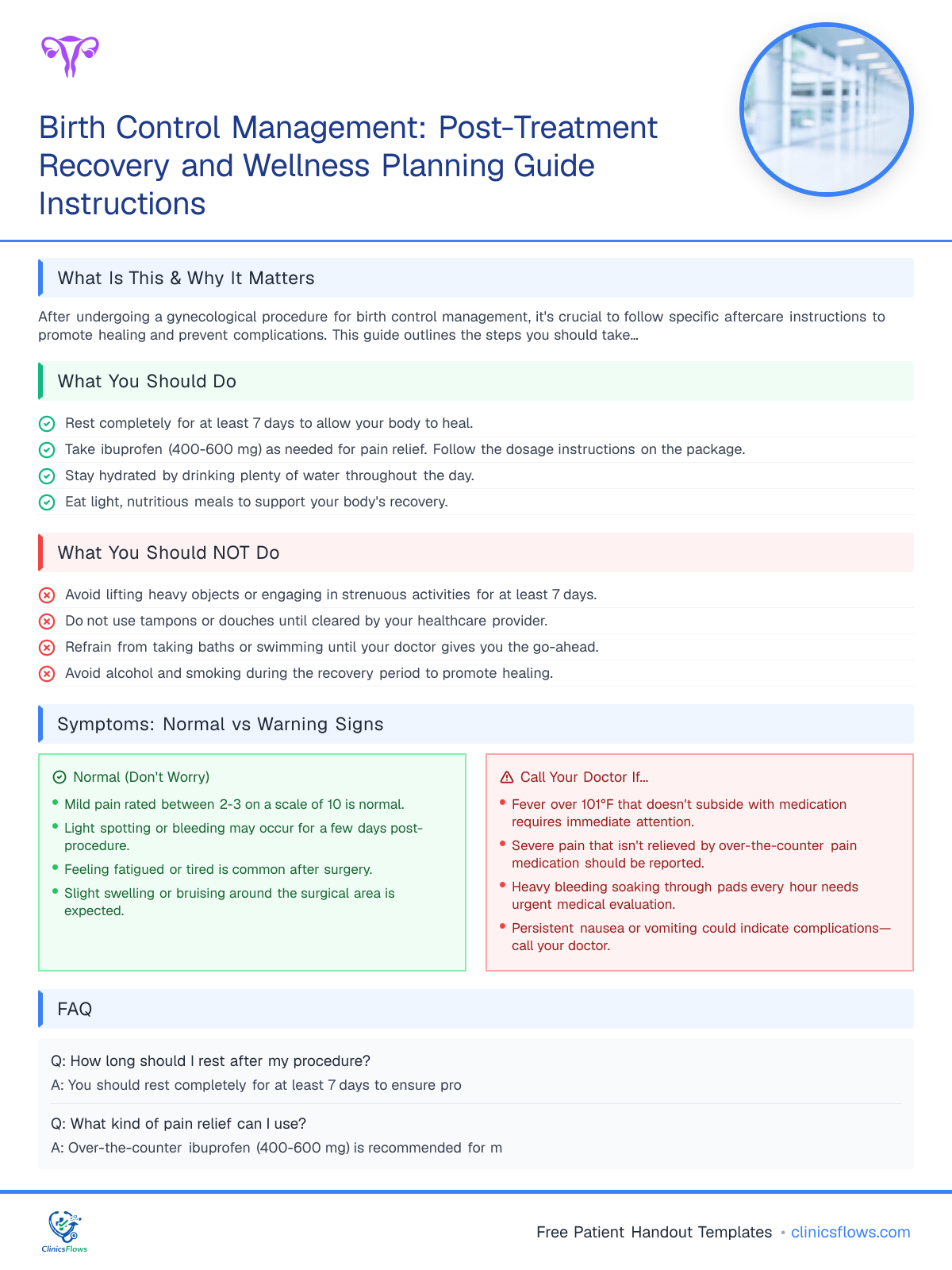 Birth Control Management: Post-Treatment Recovery and Wellness Planning Guide Instructions - patient handout preview
