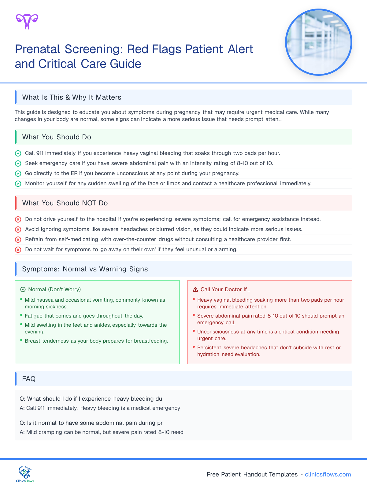 Prenatal Screening: Red Flags Patient Alert and Critical Care Guide - patient handout preview