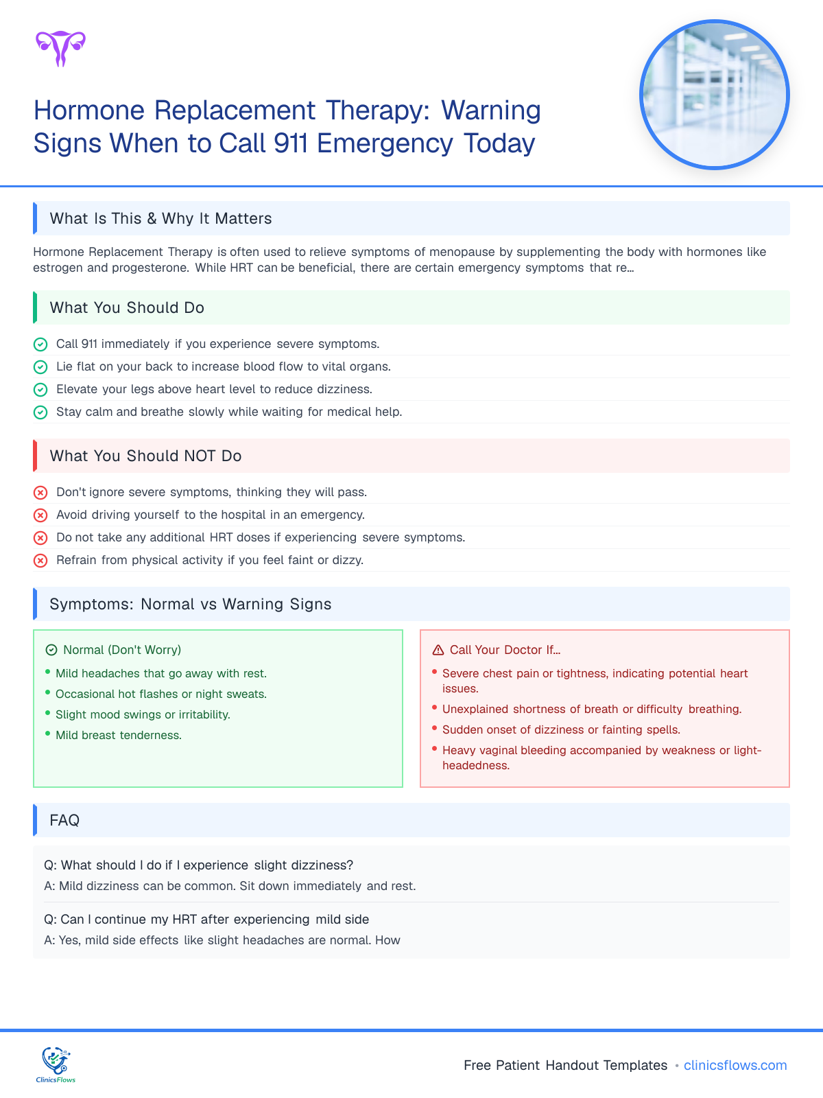 Hormone Replacement Therapy: Warning Signs When to Call 911 Emergency Today - patient handout preview