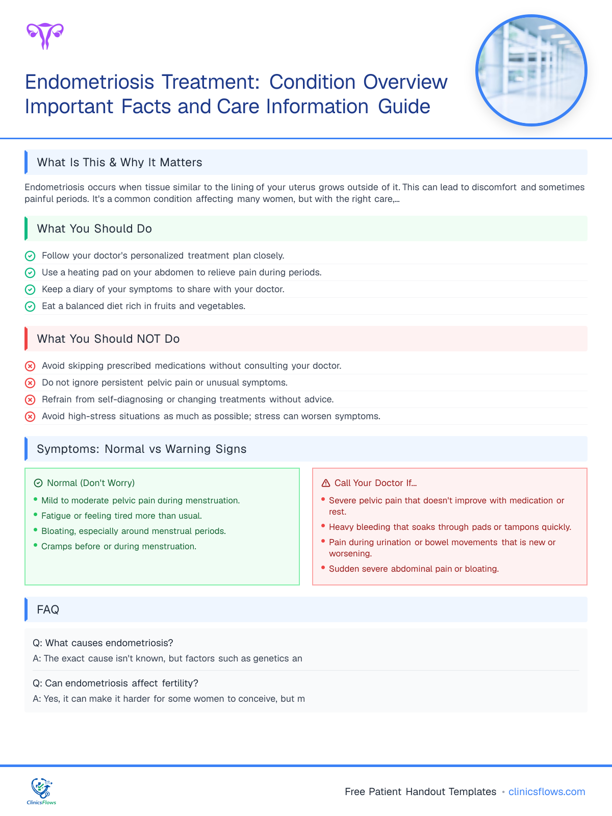Endometriosis Treatment: Condition Overview Important Facts and Care Information Guide - patient handout preview