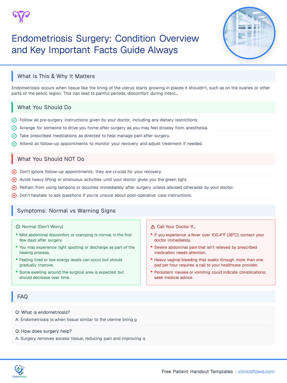 Endometriosis Surgery: Condition Overview and Key Important Facts Guide Always - patient handout preview