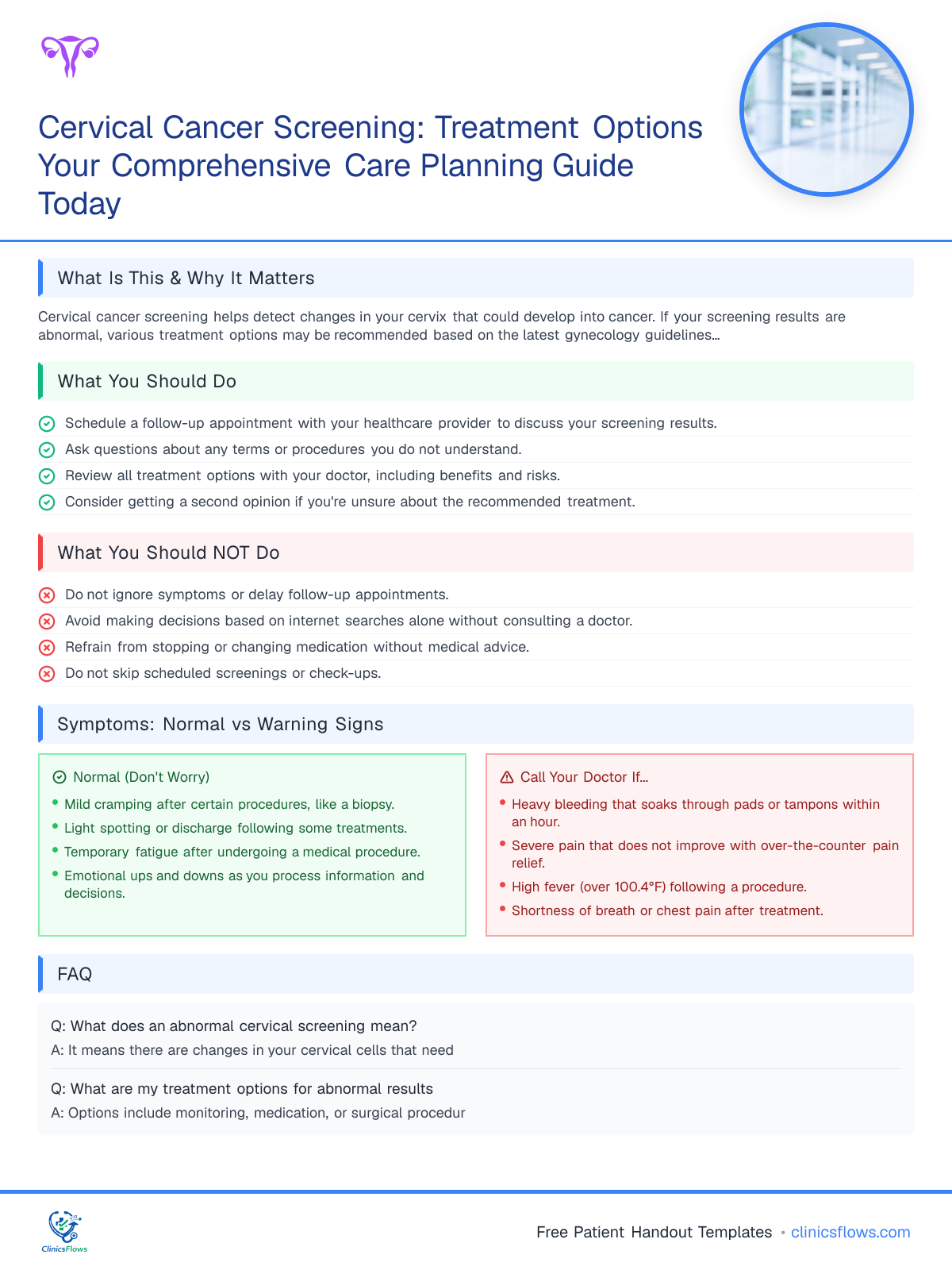 Cervical Cancer Screening: Treatment Options Your Comprehensive Care Planning Guide Today - patient handout preview