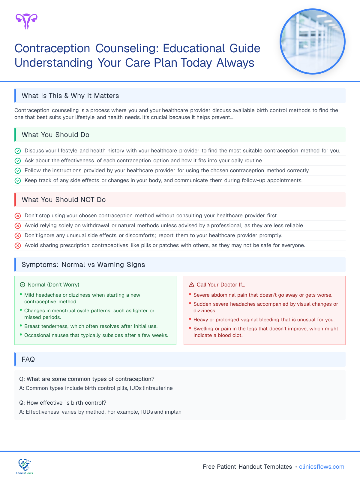 Contraception Counseling: Educational Guide Understanding Your Care Plan Today Always - patient handout preview