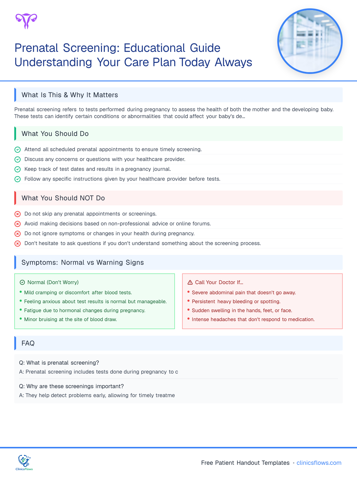 Prenatal Screening: Educational Guide Understanding Your Care Plan Today Always - patient handout preview