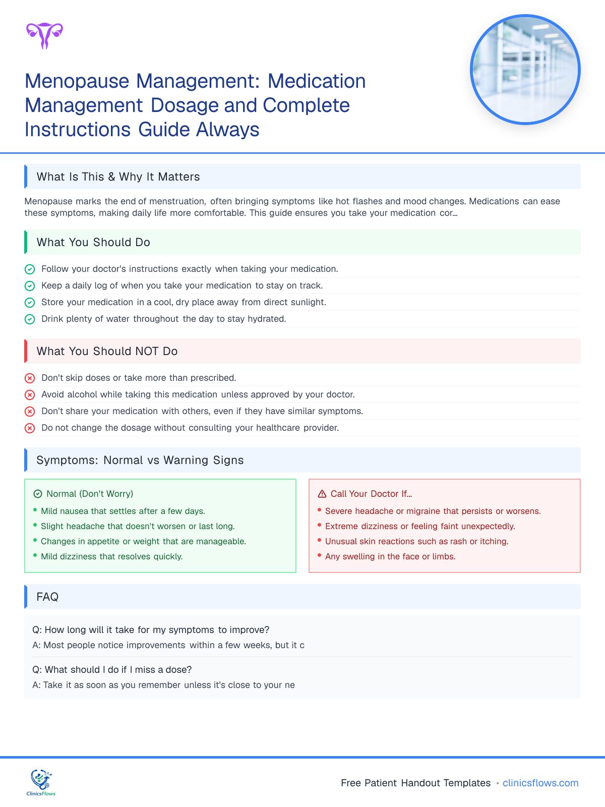 Menopause Management: Medication Management Dosage and Complete Instructions Guide Always - patient handout preview