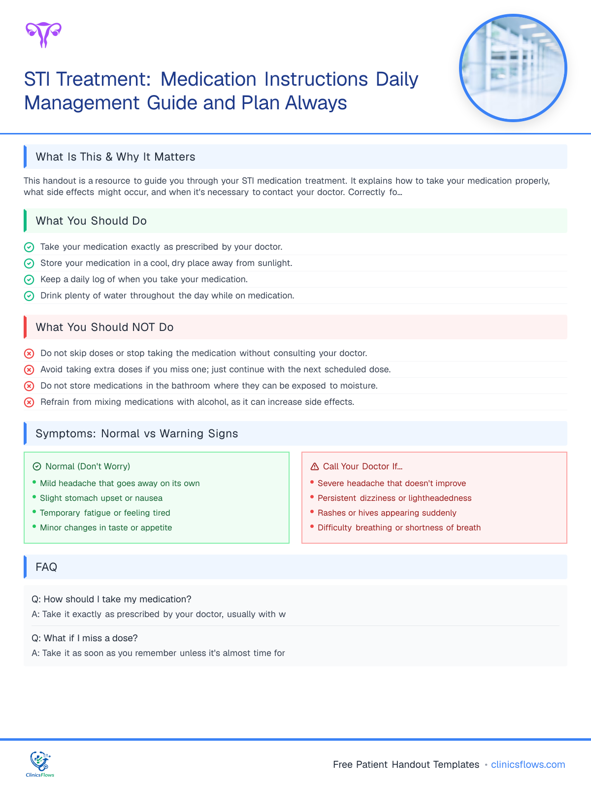 STI Treatment: Medication Instructions Daily Management Guide and Plan Always - patient handout preview