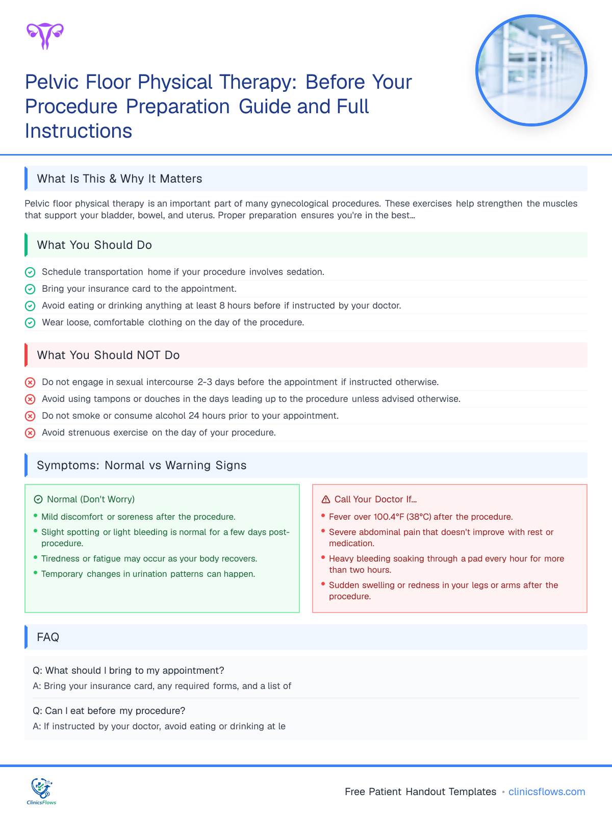 Pelvic Floor Physical Therapy: Before Your Procedure Preparation Guide and Full Instructions - patient handout preview