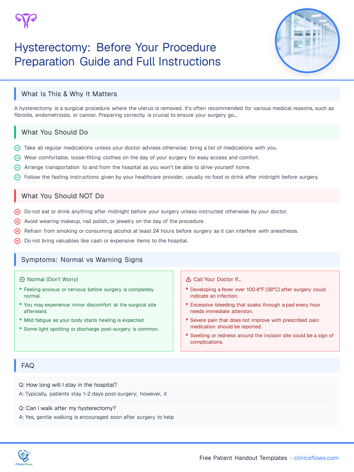 Hysterectomy: Before Your Procedure Preparation Guide and Full Instructions - patient handout preview