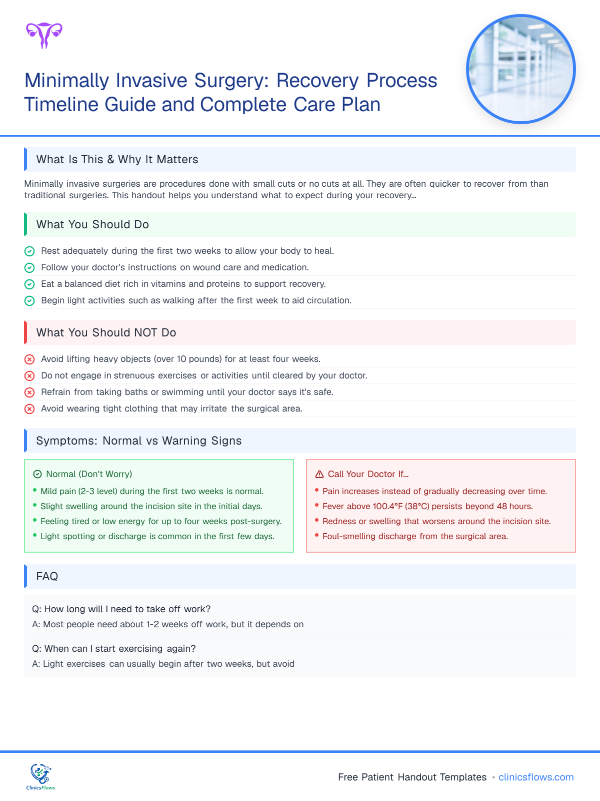 Minimally Invasive Surgery: Recovery Process Timeline Guide and Complete Care Plan - patient handout preview