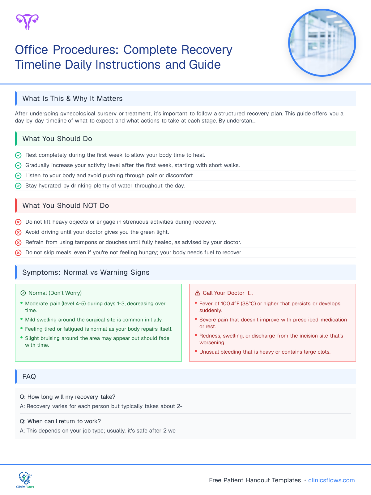 Office Procedures: Complete Recovery Timeline Daily Instructions and Guide - patient handout preview