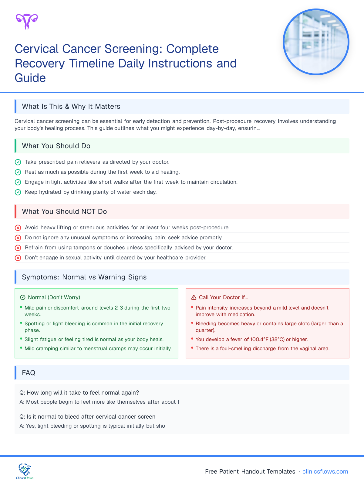 Cervical Cancer Screening: Complete Recovery Timeline Daily Instructions and Guide - patient handout preview