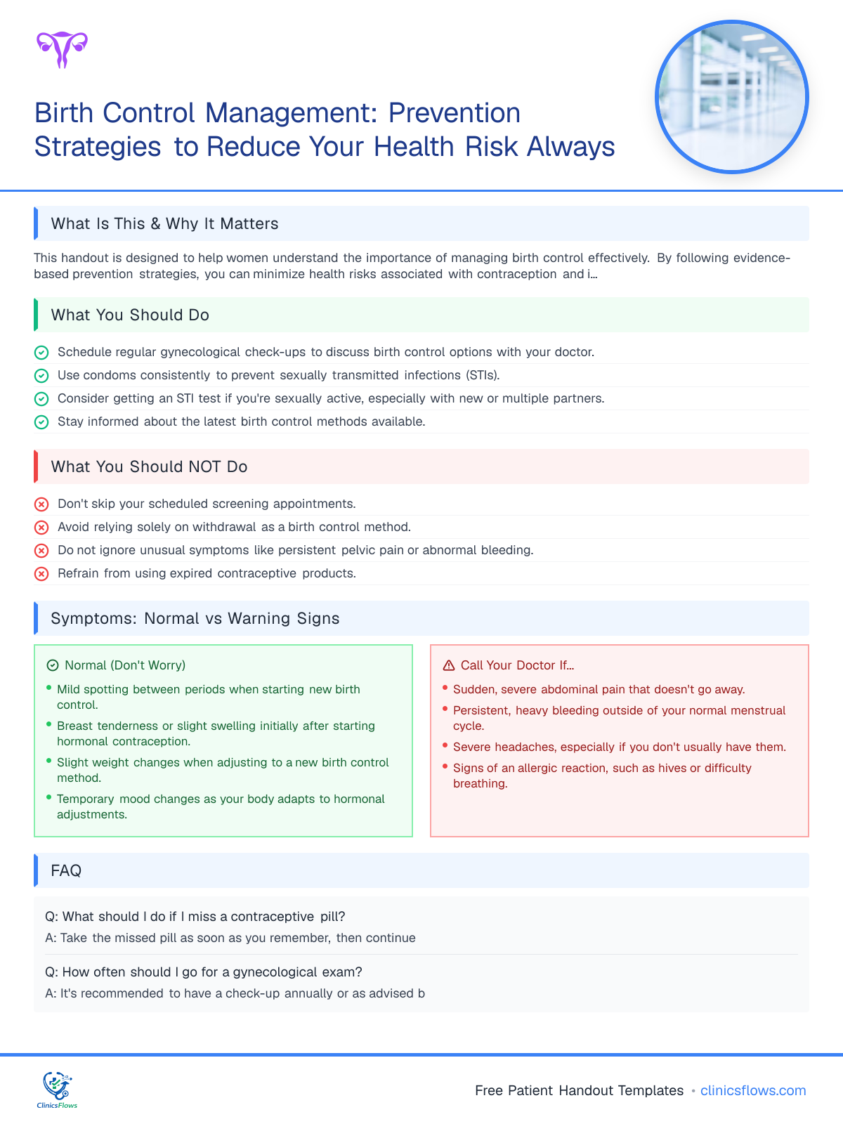 Birth Control Management: Prevention Strategies to Reduce Your Health Risk Always - patient handout preview