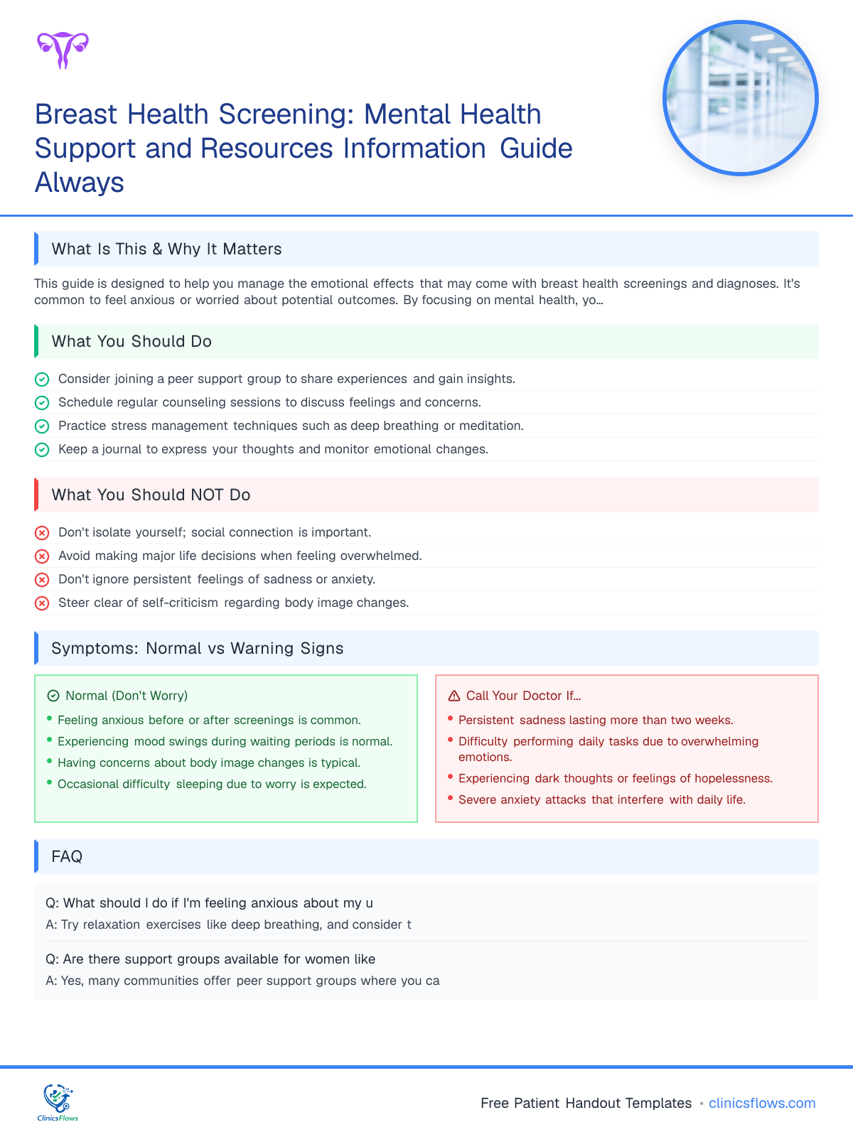 Breast Health Screening: Mental Health Support and Resources Information Guide Always - patient handout preview