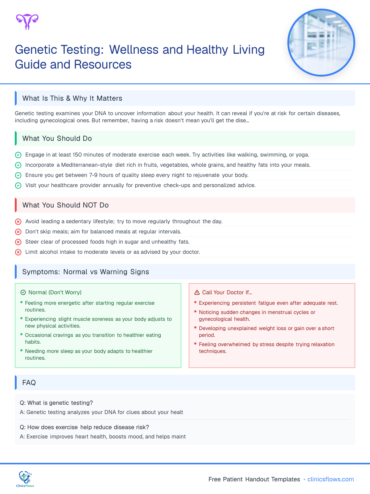 Genetic Testing: Wellness and Healthy Living Guide and Resources - patient handout preview