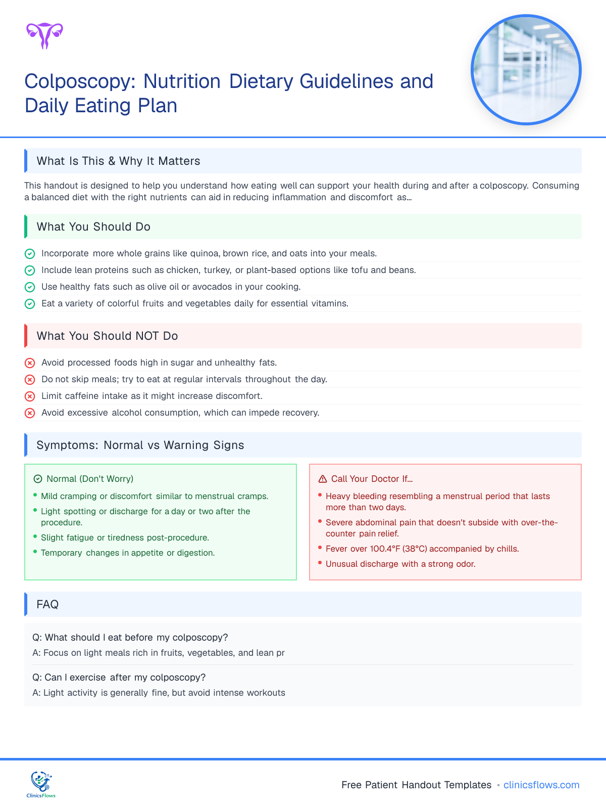 Colposcopy: Nutrition Dietary Guidelines and Daily Eating Plan - patient handout preview
