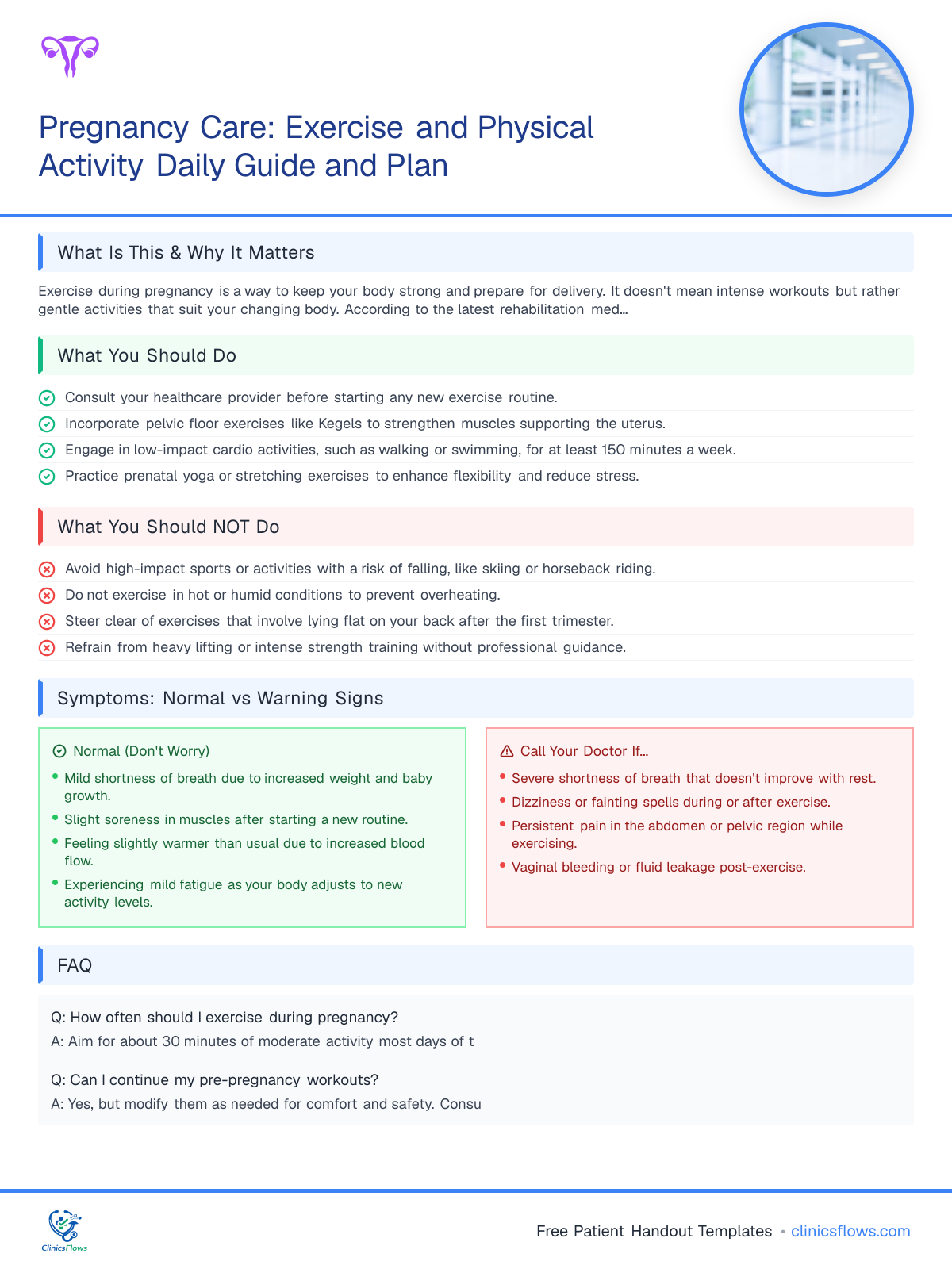 Pregnancy Care: Exercise and Physical Activity Daily Guide and Plan - patient handout preview