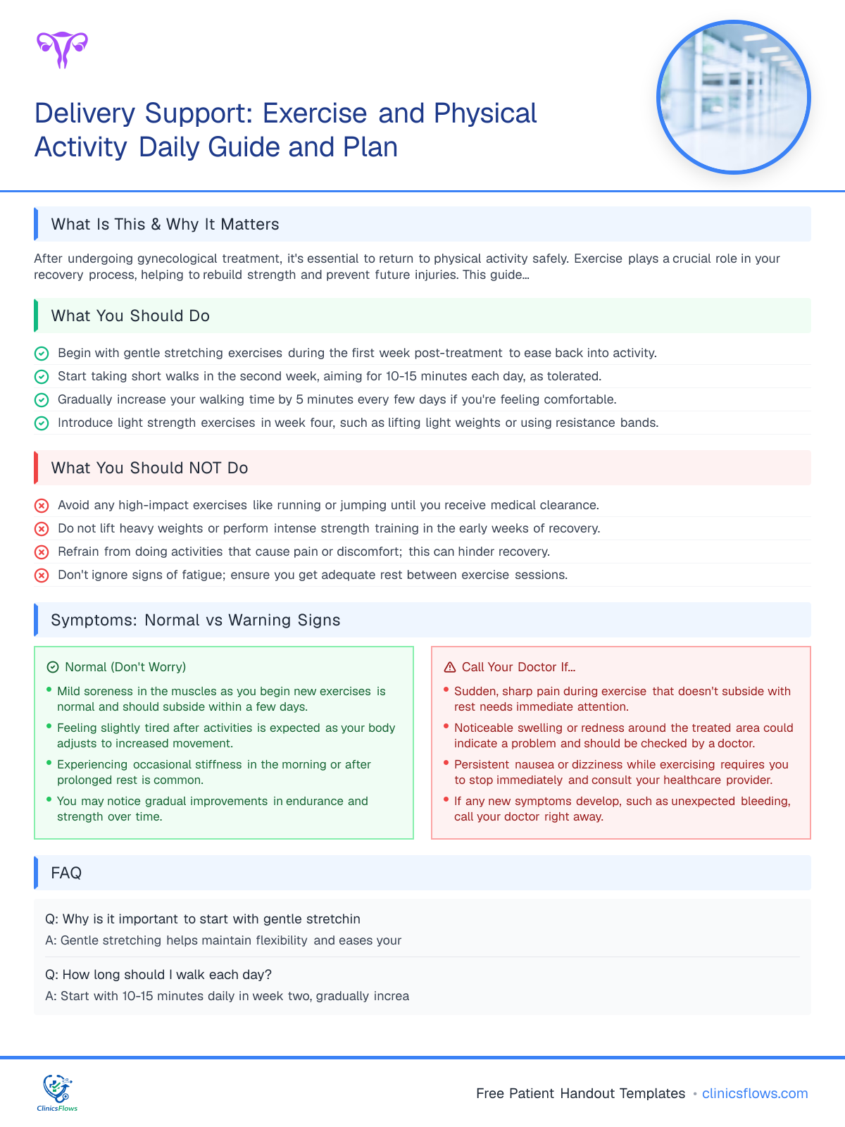 Delivery Support: Exercise and Physical Activity Daily Guide and Plan - patient handout preview