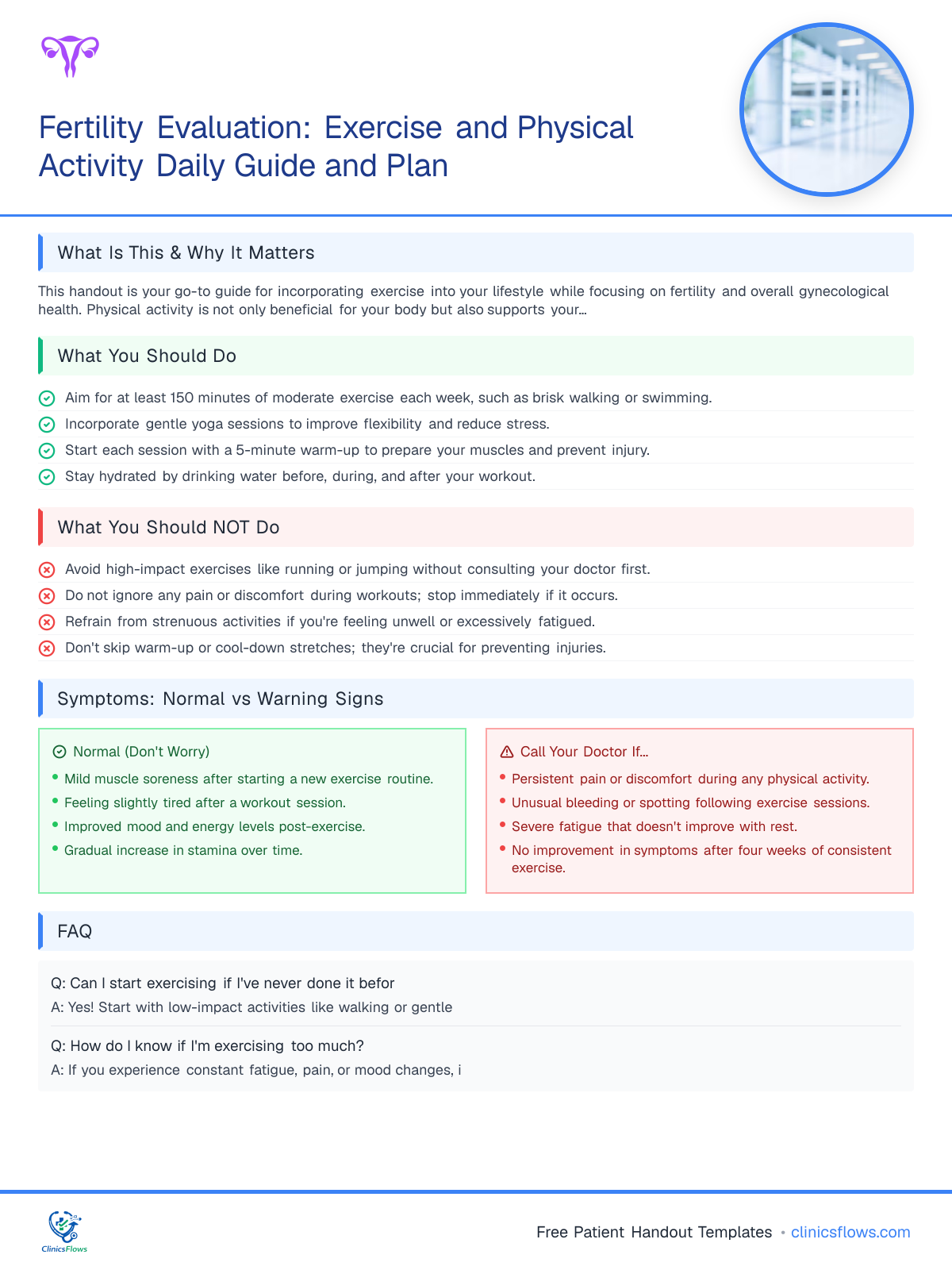 Fertility Evaluation: Exercise and Physical Activity Daily Guide and Plan - patient handout preview