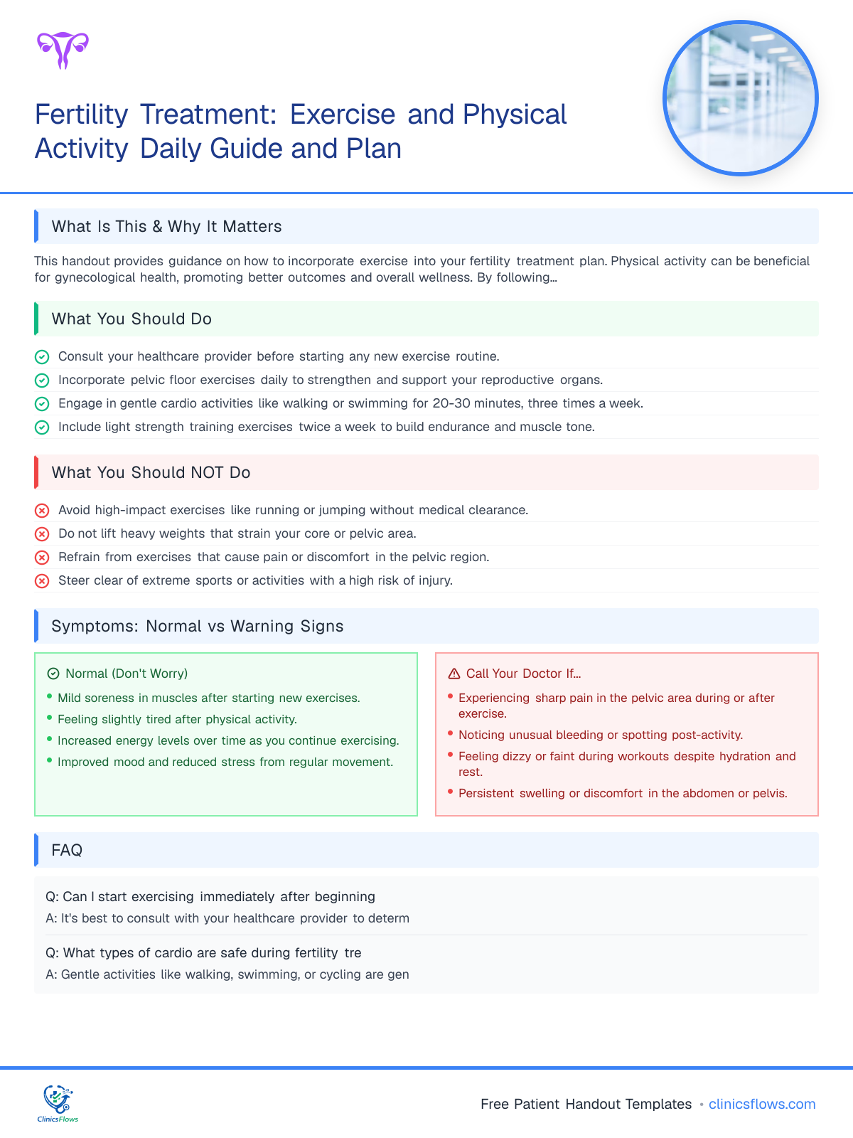 Fertility Treatment: Exercise and Physical Activity Daily Guide and Plan - patient handout preview