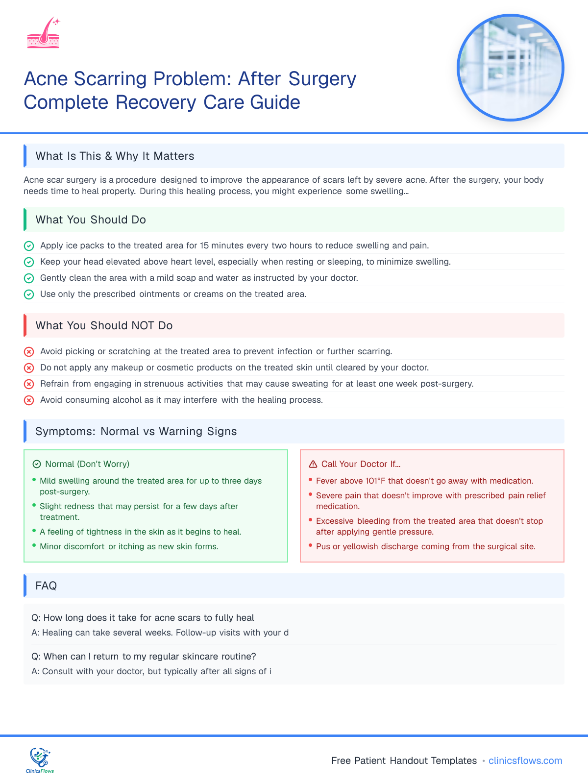 Acne Scarring Problem: After Surgery Complete Recovery Care Guide - patient handout preview