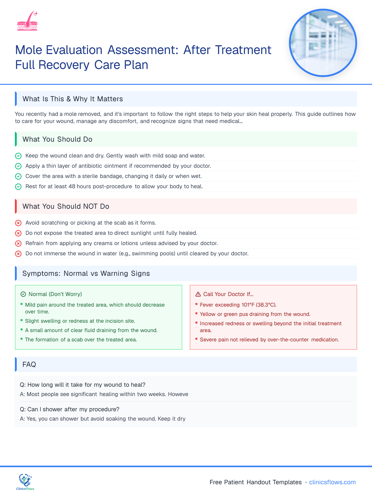Mole Evaluation Assessment: After Treatment Full Recovery Care Plan - patient handout preview