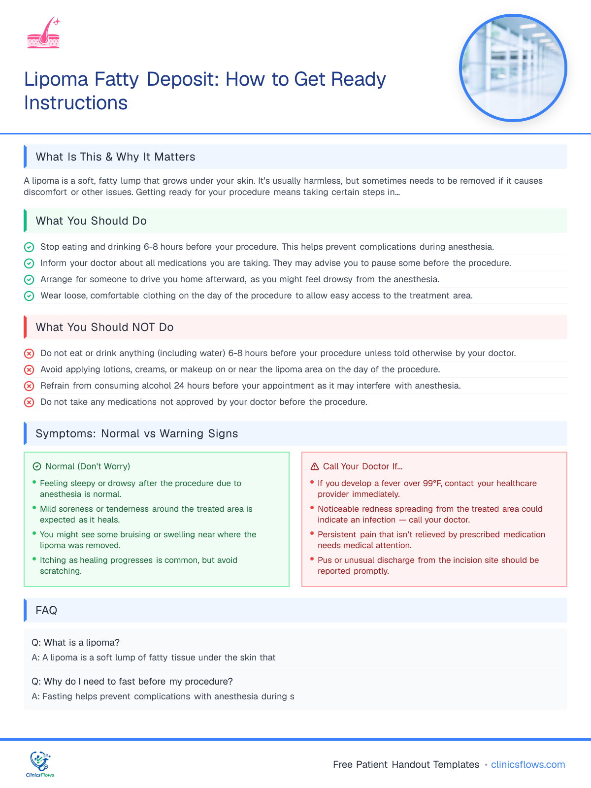 Lipoma Fatty Deposit: How to Get Ready Instructions - patient handout preview