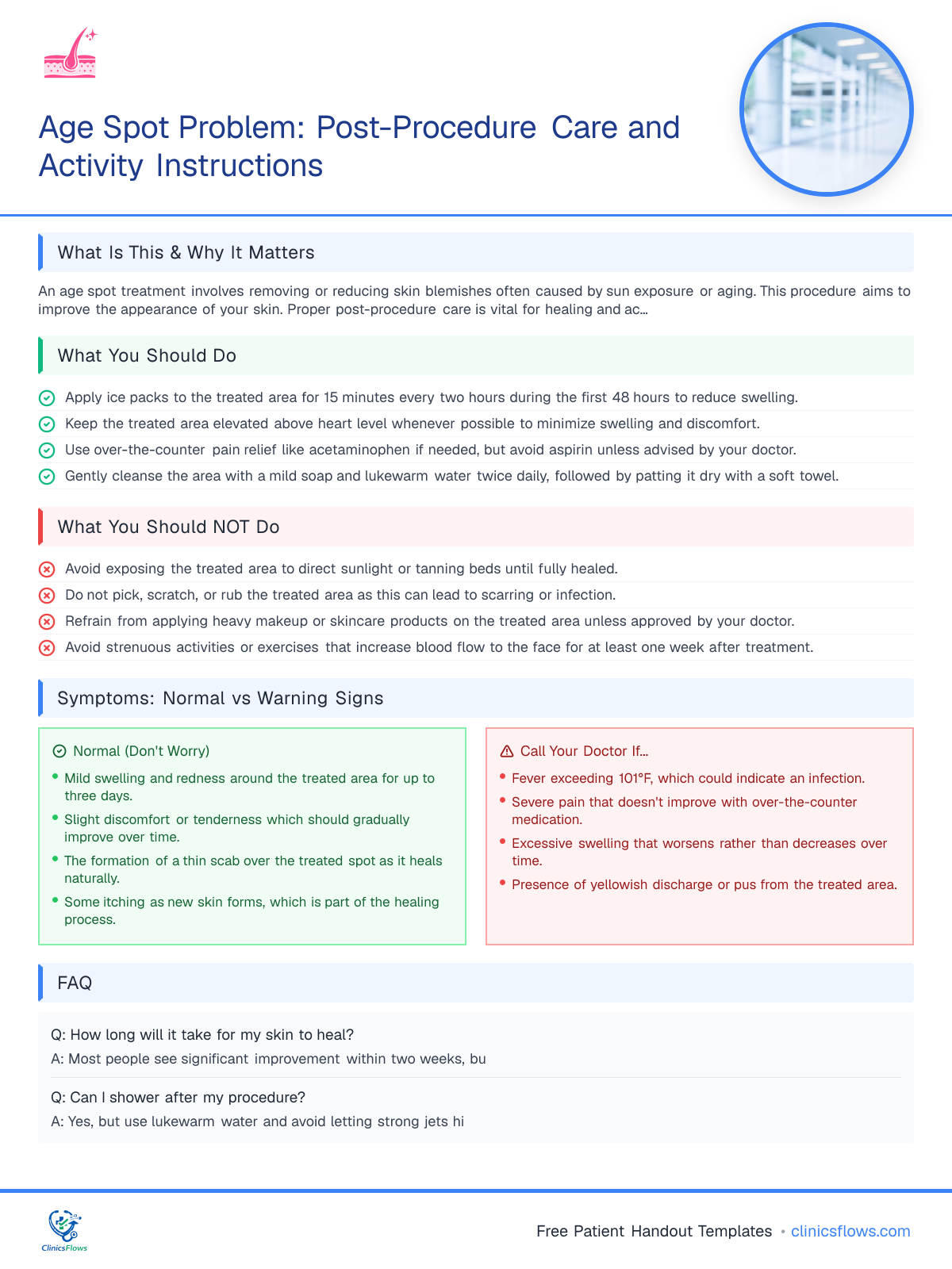 Age Spot Problem: Post-Procedure Care and Activity Instructions - patient handout preview