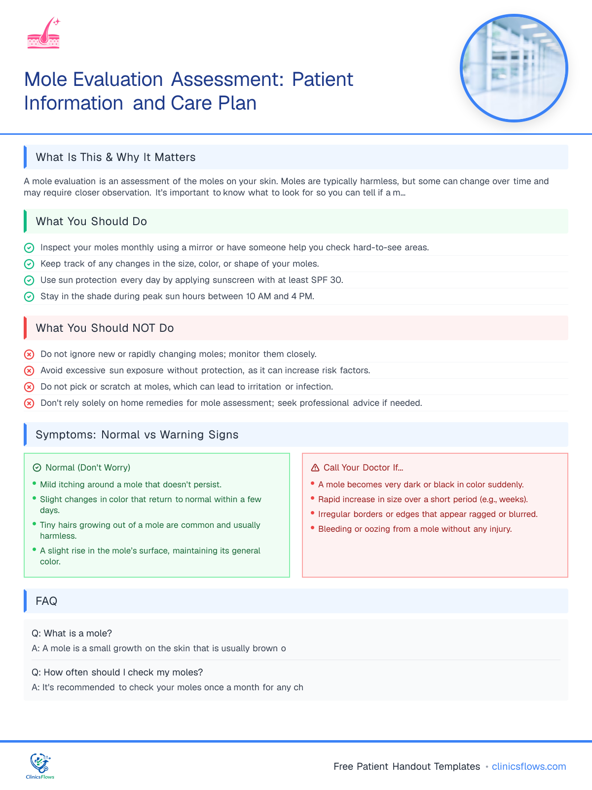 Mole Evaluation Assessment: Patient Information and Care Plan - patient handout preview