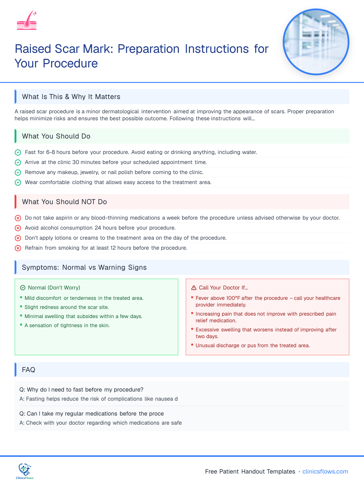Raised Scar Mark: Preparation Instructions for Your Procedure - patient handout preview