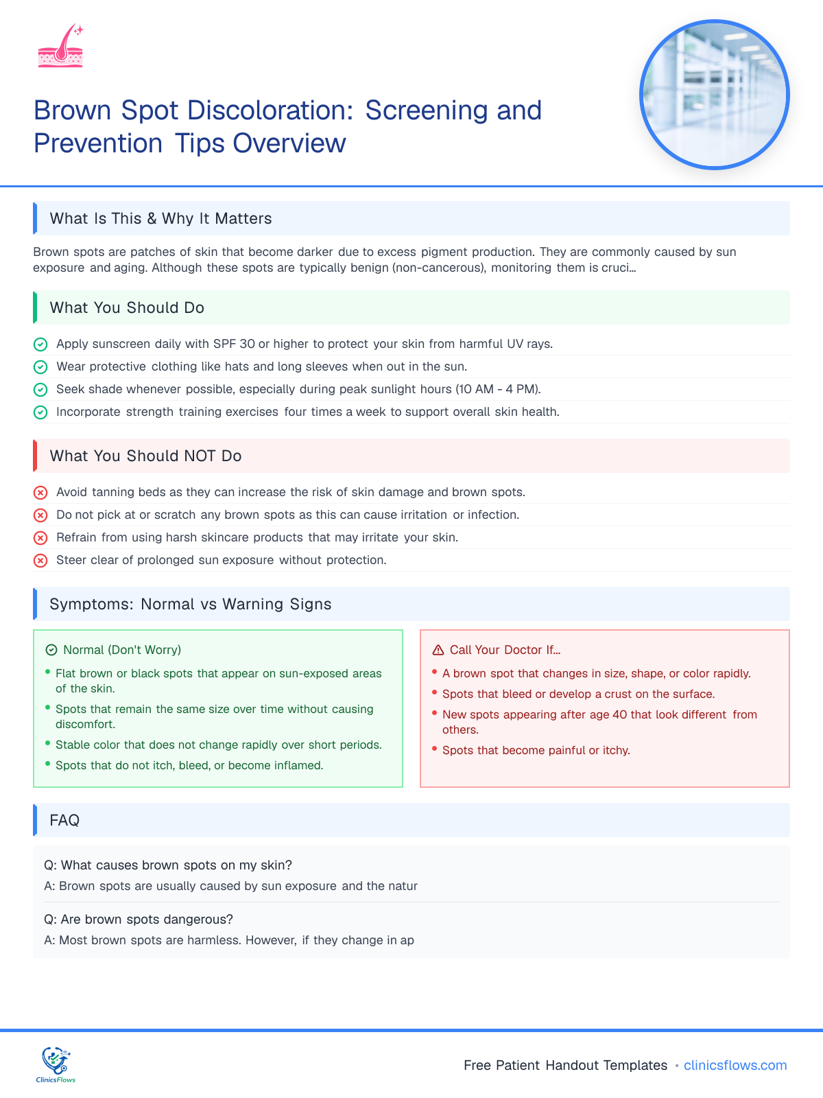 Brown Spot Discoloration: Screening and Prevention Tips Overview - patient handout preview