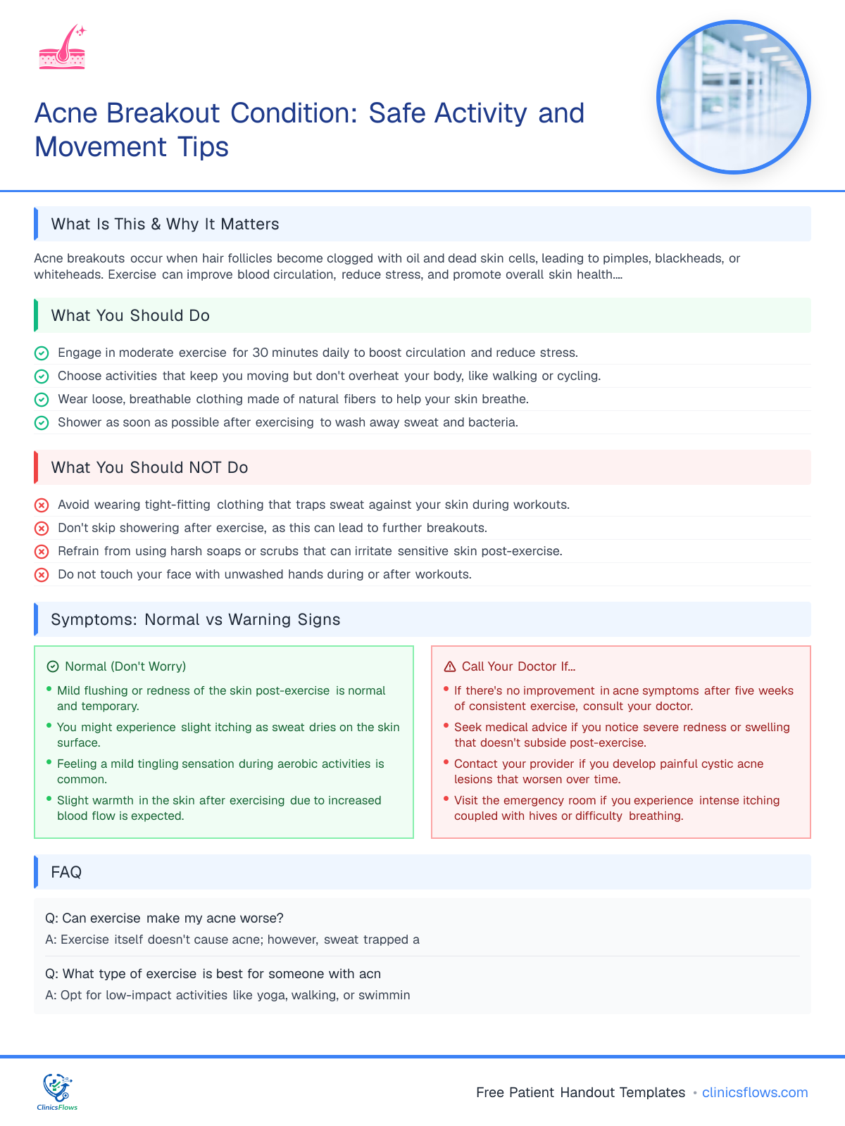 Acne Breakout Condition: Safe Activity and Movement Tips - patient handout preview