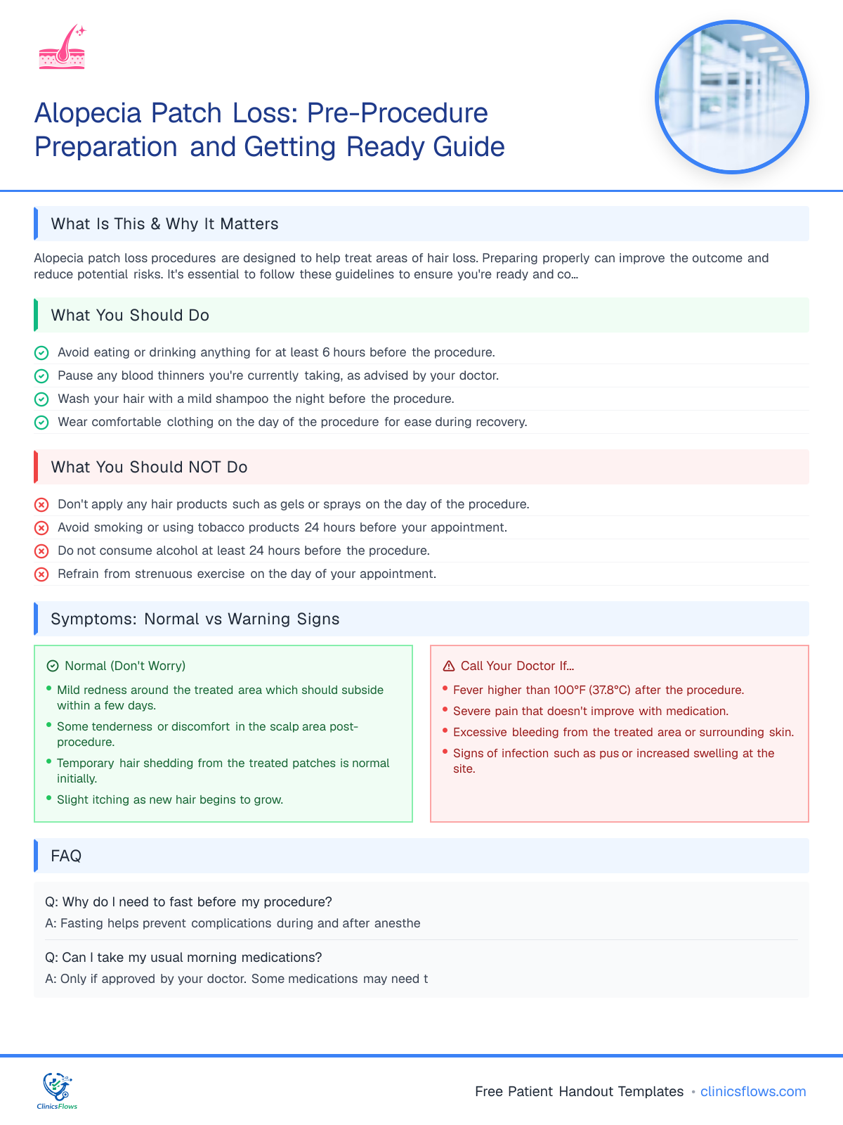 Alopecia Patch Loss: Pre-Procedure Preparation and Getting Ready Guide - patient handout preview