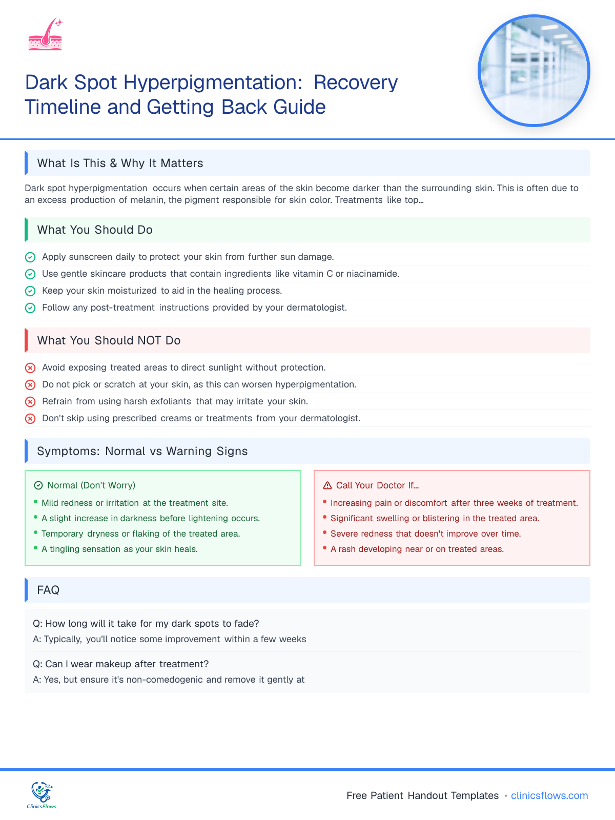 Dark Spot Hyperpigmentation: Recovery Timeline and Getting Back Guide - patient handout preview