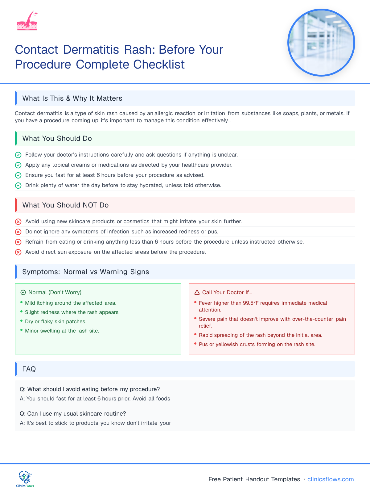 Contact Dermatitis Rash: Before Your Procedure Complete Checklist - patient handout preview