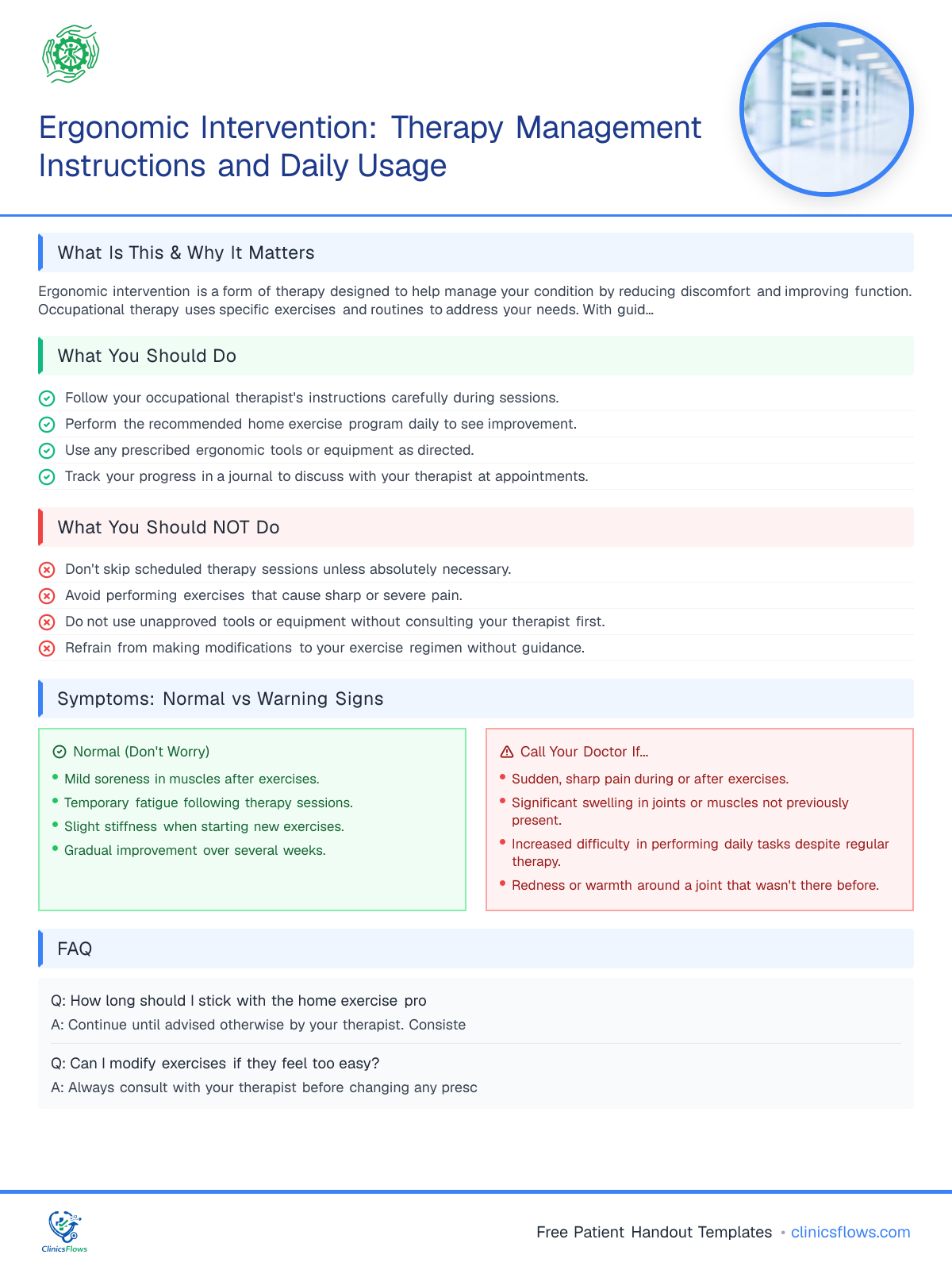 Ergonomic Intervention: Therapy Management Instructions and Daily Usage - patient handout preview