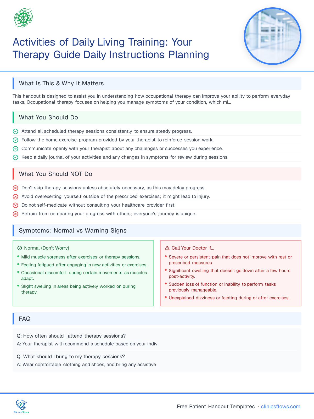 Activities of Daily Living Training: Your Therapy Guide Daily Instructions Planning - patient handout preview