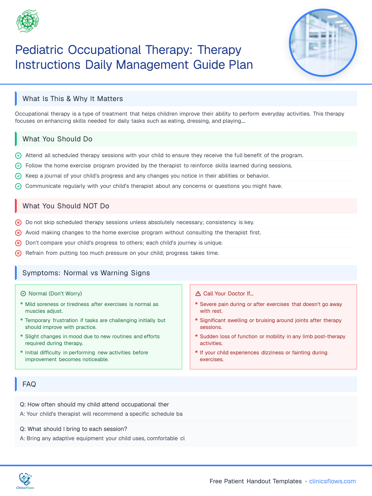 Pediatric Occupational Therapy: Therapy Instructions Daily Management Guide Plan - patient handout preview