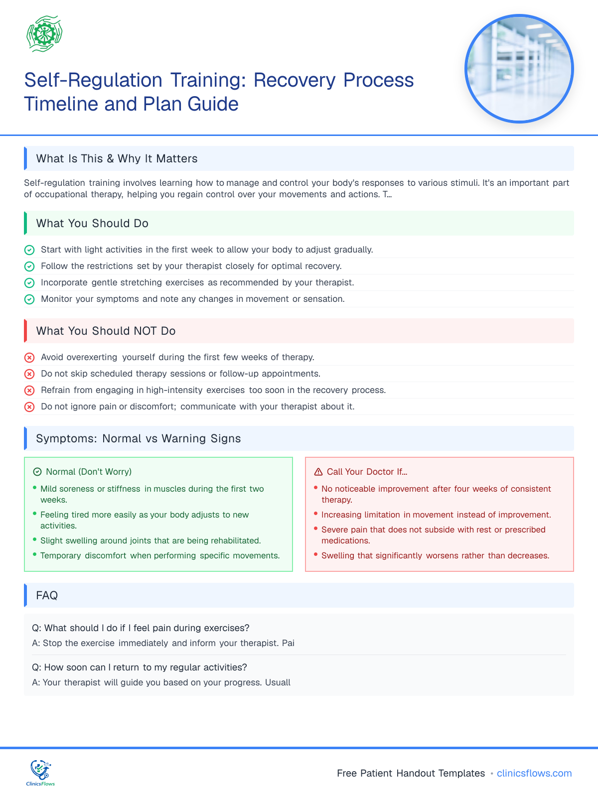 Self-Regulation Training: Recovery Process Timeline and Plan Guide - patient handout preview