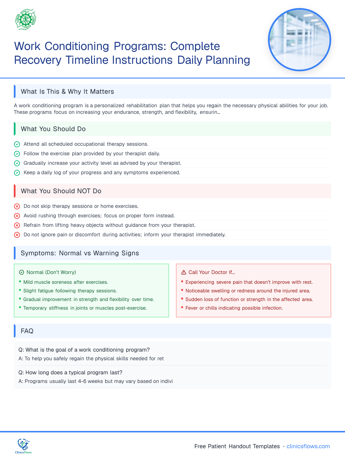 Work Conditioning Programs: Complete Recovery Timeline Instructions Daily Planning - patient handout preview