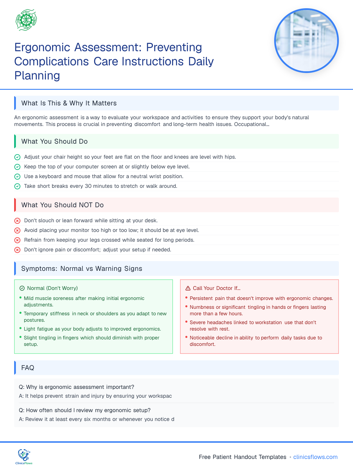 Ergonomic Assessment: Preventing Complications Care Instructions Daily Planning - patient handout preview