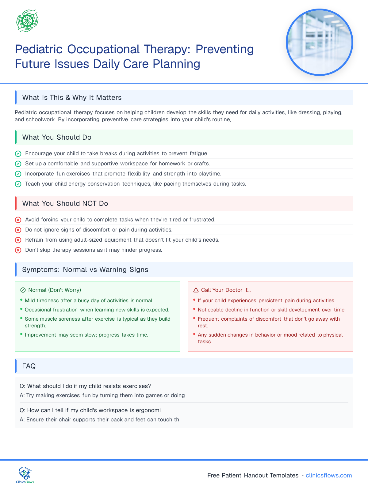 Pediatric Occupational Therapy: Preventing Future Issues Daily Care Planning - patient handout preview
