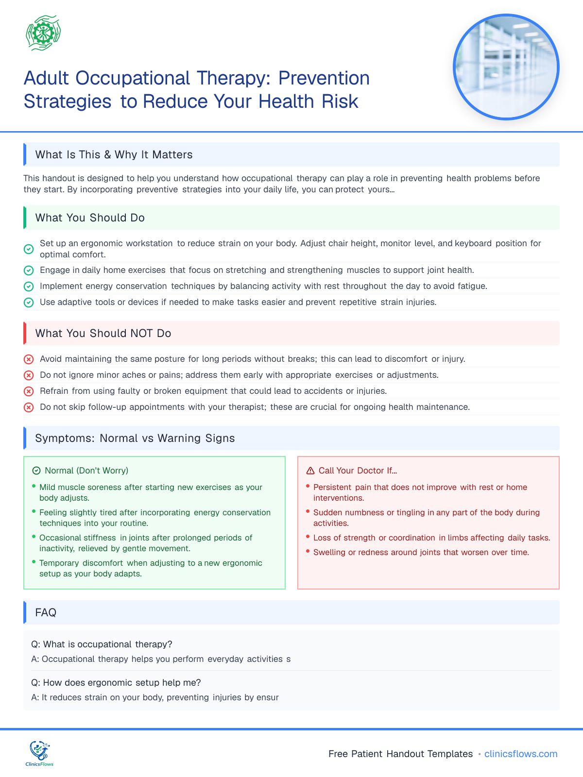 Adult Occupational Therapy: Prevention Strategies to Reduce Your Health Risk - patient handout preview