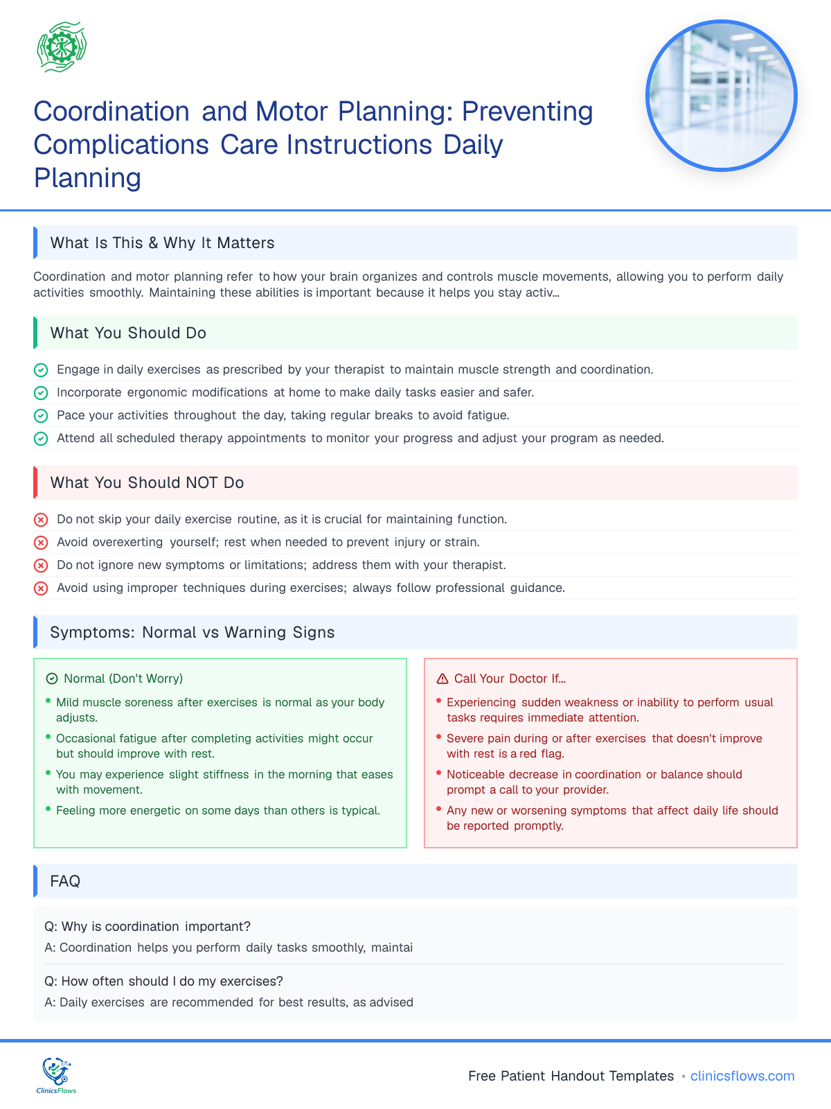 Coordination and Motor Planning: Preventing Complications Care Instructions Daily Planning - patient handout preview