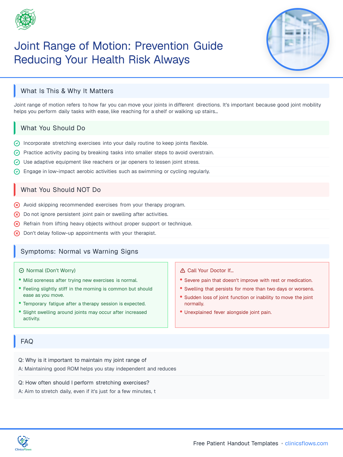 Joint Range of Motion: Prevention Guide Reducing Your Health Risk Always - patient handout preview