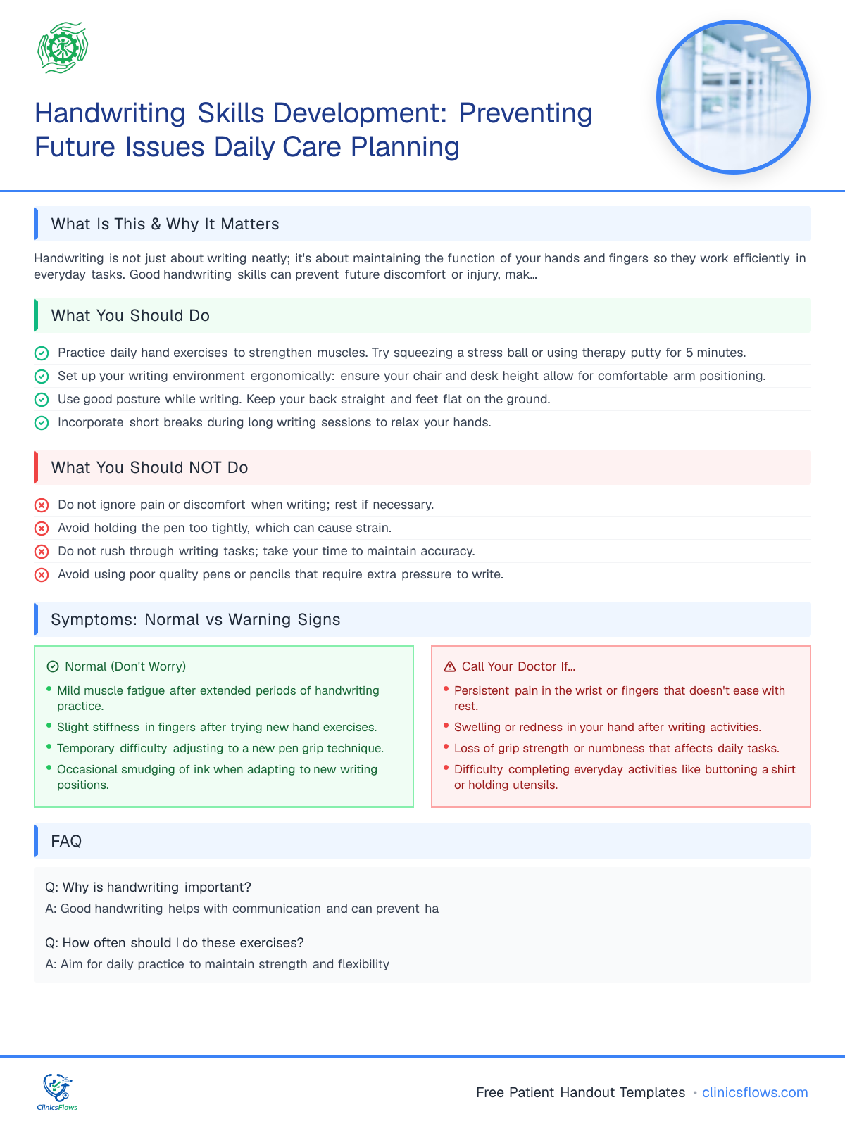 Handwriting Skills Development: Preventing Future Issues Daily Care Planning - patient handout preview