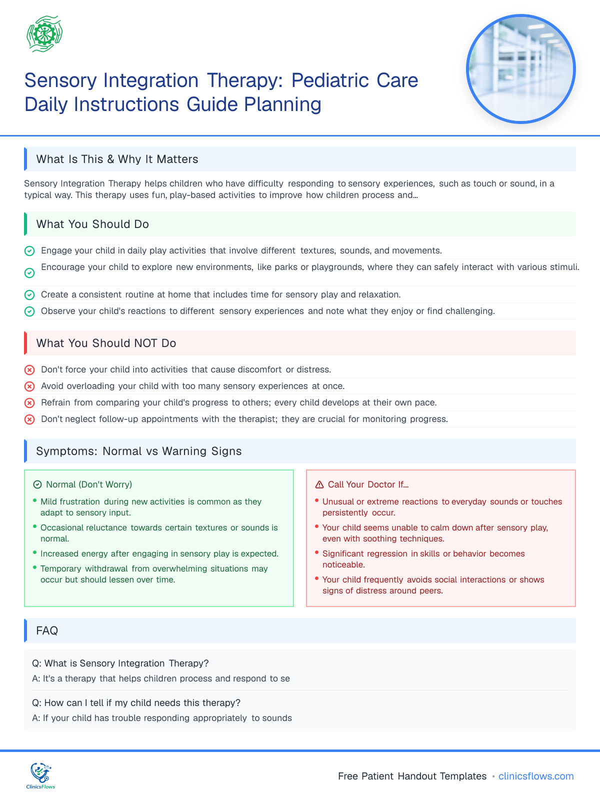 Sensory Integration Therapy: Pediatric Care Daily Instructions Guide Planning - patient handout preview