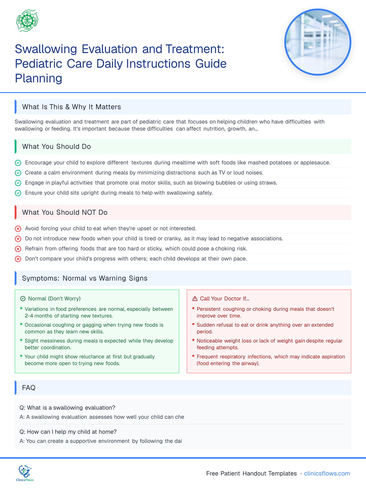 Swallowing Evaluation and Treatment: Pediatric Care Daily Instructions Guide Planning - patient handout preview