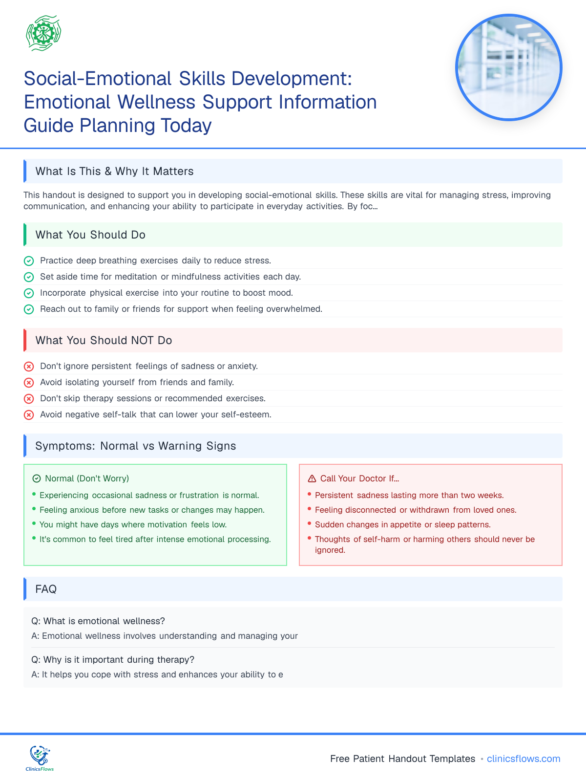 Social-Emotional Skills Development: Emotional Wellness Support Information Guide Planning Today - patient handout preview