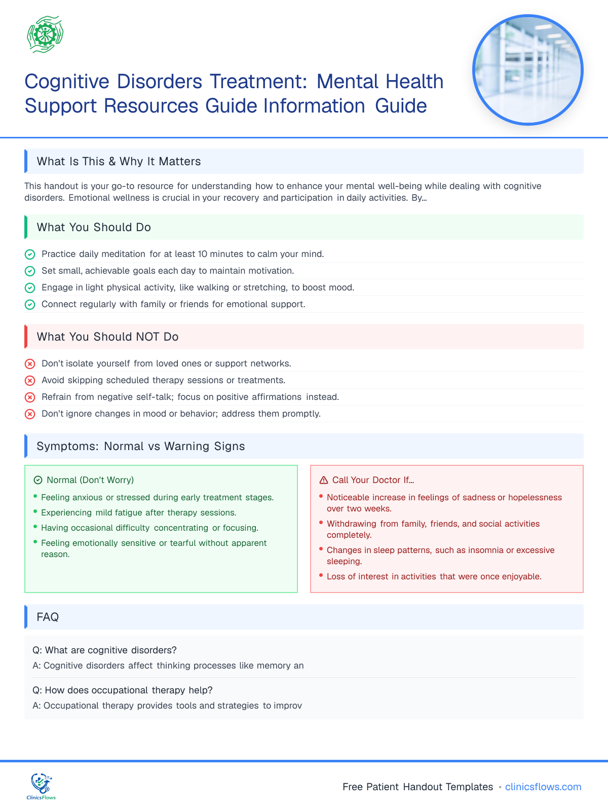 Cognitive Disorders Treatment: Mental Health Support Resources Guide Information Guide - patient handout preview