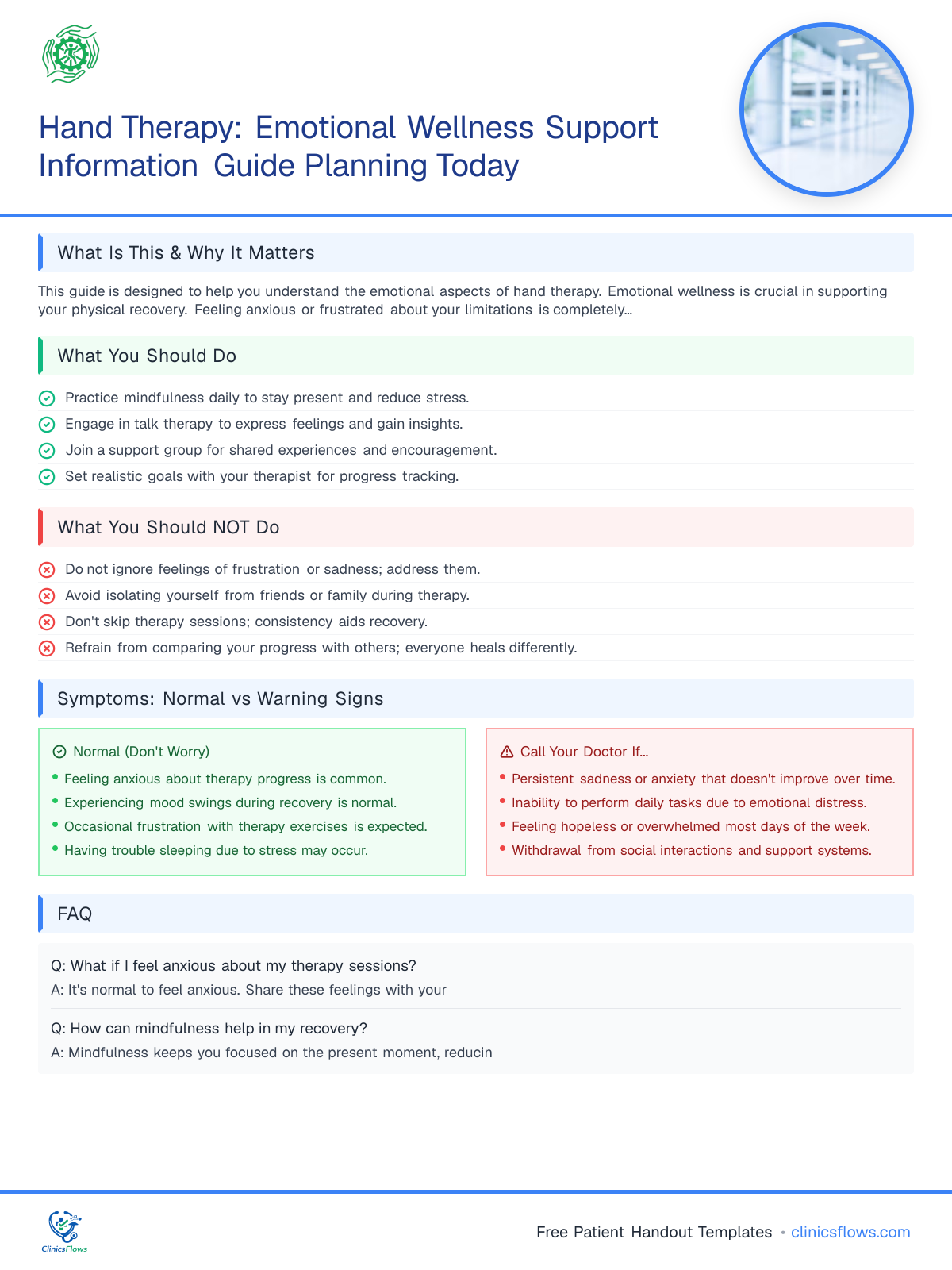 Hand Therapy: Emotional Wellness Support Information Guide Planning Today - patient handout preview